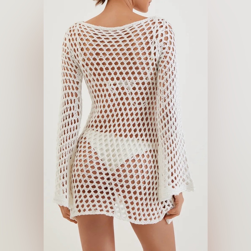 ViX Paula Hermanny Size Small Belle Crochet Knit Long Sleeve Cover-Up Women Swim - Picture 2 of 16